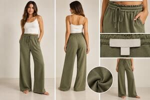 Calme Women's XS Green Wide Leg Lounge Pants Drawstring